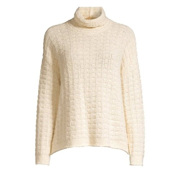 Eileen Fisher - Specialty Stitch Waffle Knit Organic Cotton Turtleneck - Large - Picture 2 of 11